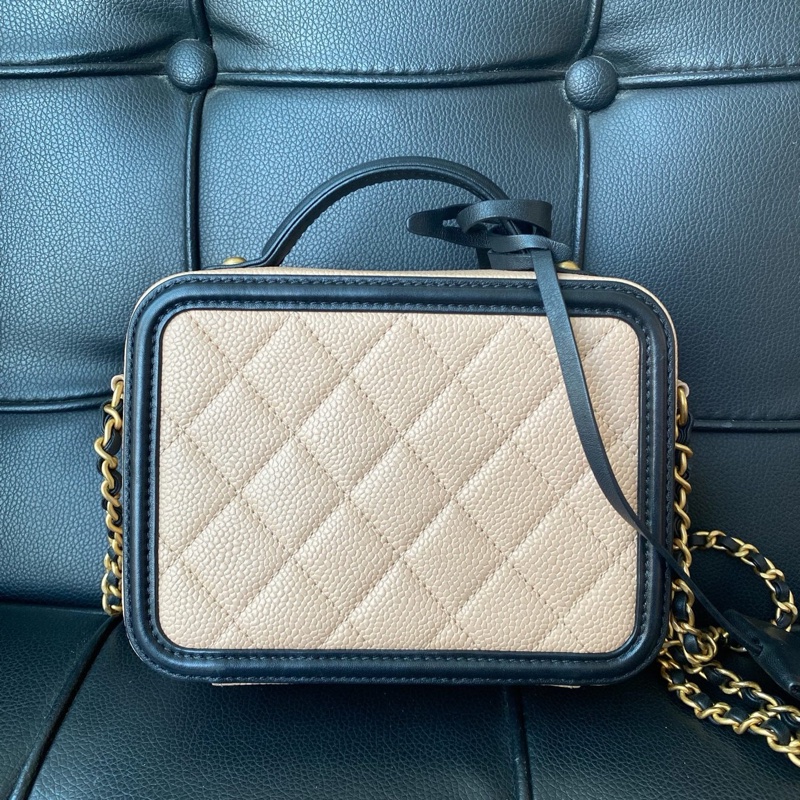 【95新 ✨ 全網最低價！】Chanel香奈兒 Vanity Case相機包 小號米色拼黑色 荔枝皮（下單前先詢問庫存❗️）-3