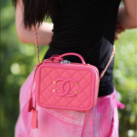 【96新 ✨ 全網最低價！】Chanel香奈兒 Vanity Case相機包 粉色 荔枝皮（下單前先詢問庫存❗️）