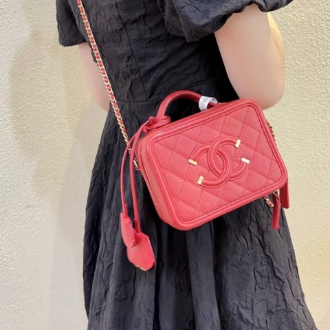 【97新 ✨ 全網最低價！】Chanel香奈兒 Vanity Case相機包 紅色 荔枝皮（下單前先詢問庫存❗️）