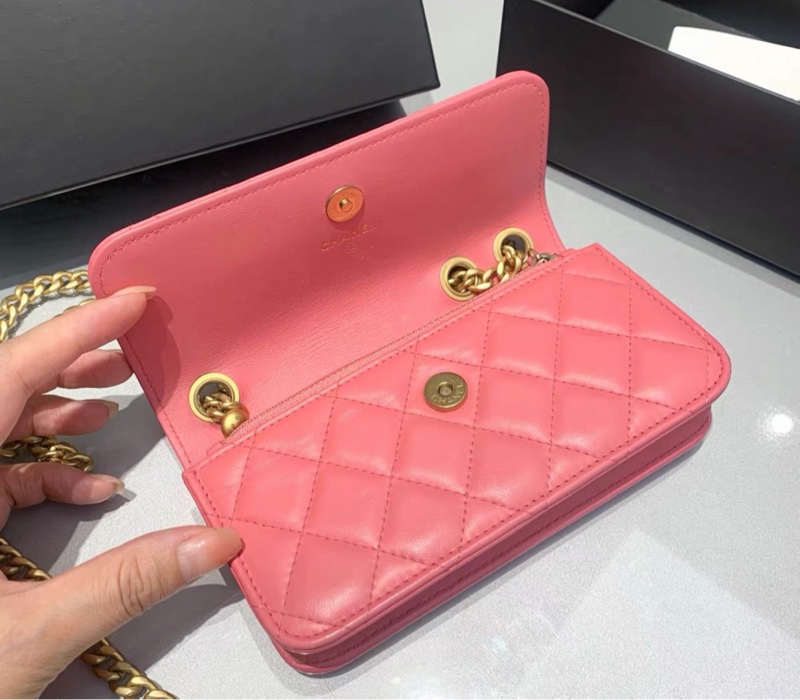 【95新 ✨ 全網最低價！】Chanel香奈兒 晶片款 小金柱羊皮粉色Woc易襯疊衣服（下單前先詢問庫存❗️）-3