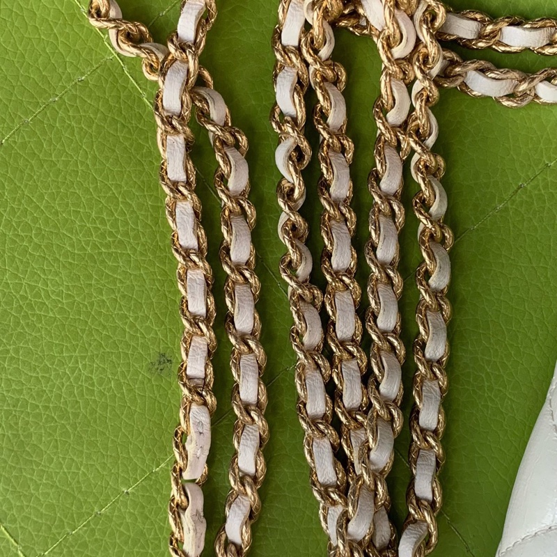 【93新 ✨ 全網最甜價!】Chanel香奈兒 晶片新款 mini woc 菠蘿扣 白金羊皮 橫版手機包 斜挎包(下單前先詢問庫存❗️)-15