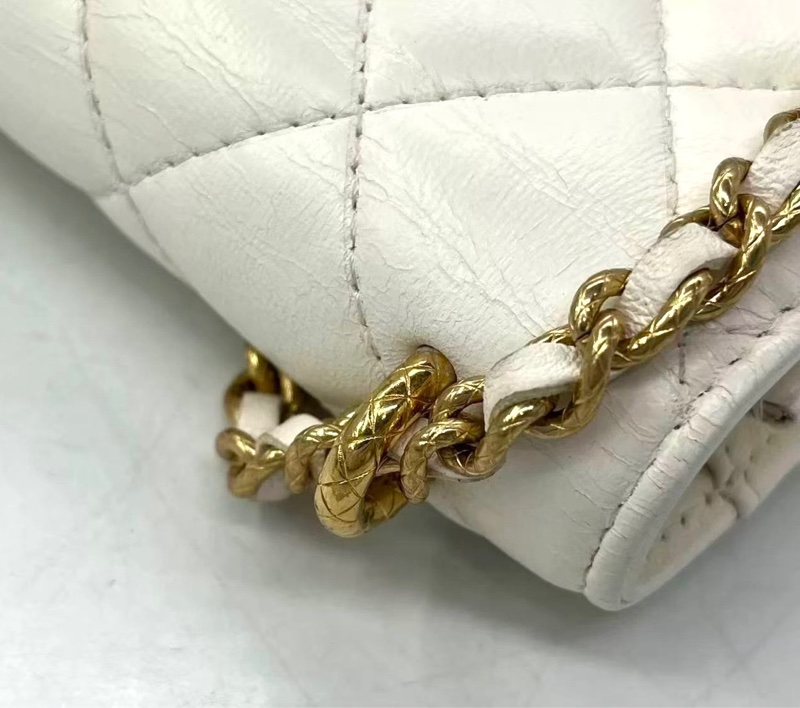 【93新 ✨ 全網最甜價!】Chanel香奈兒 晶片新款 mini woc 菠蘿扣 白金羊皮 橫版手機包 斜挎包(下單前先詢問庫存❗️)-23