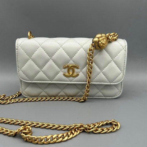 【97新 ✨ 全網最甜價！】Chanel香奈兒23C山茶花mini woc鏈條包 灰藍色 羊皮 （下單前先詢問庫存❗️）