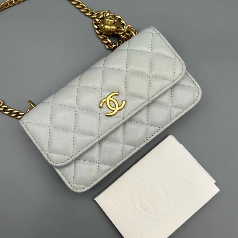 【97新 ✨ 全網最甜價！】Chanel香奈兒23C山茶花mini woc鏈條包 灰藍色 羊皮 （下單前先詢問庫存❗️）-2