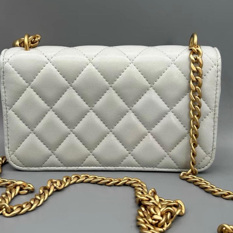 【97新 ✨ 全網最甜價！】Chanel香奈兒23C山茶花mini woc鏈條包 灰藍色 羊皮 （下單前先詢問庫存❗️）-6