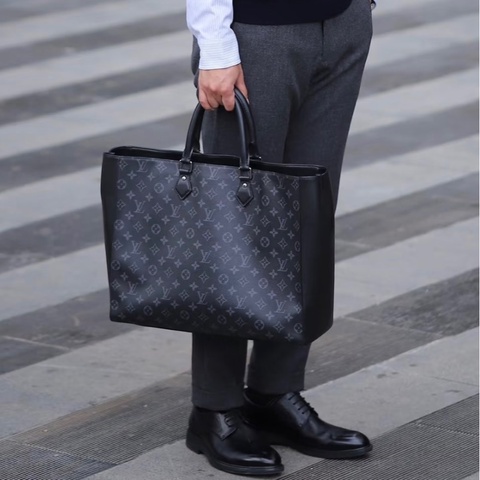 【97新 ✨ 全網最甜價！】LV GRAND SAC 男女通用 黑色老花拼皮tote手提公文包 （下單前先詢問庫存❗️）