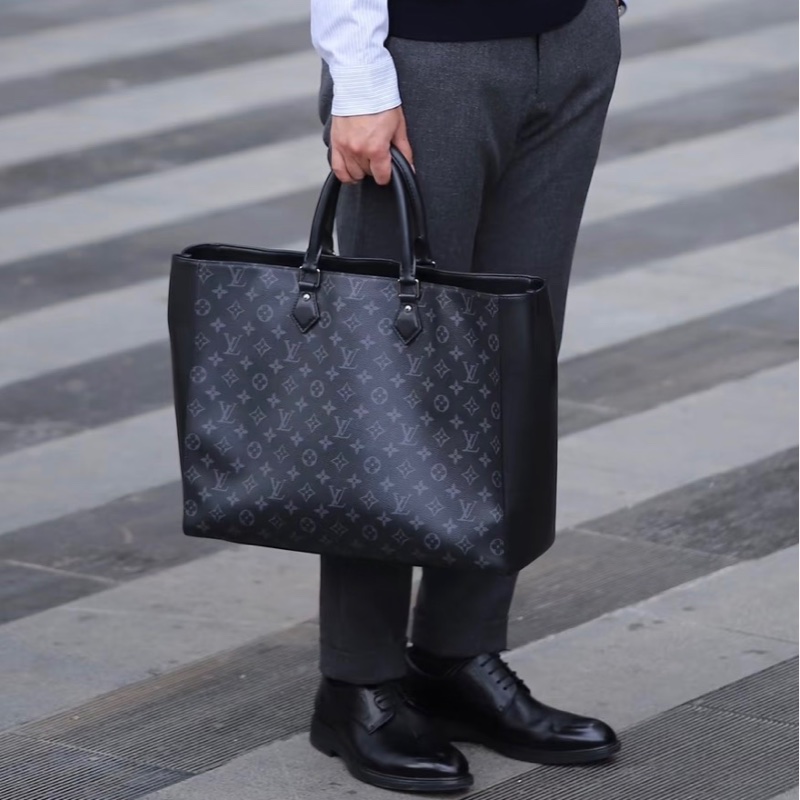 【97新 ✨ 全網最甜價！】LV GRAND SAC 男女通用 黑色老花拼皮tote手提公文包 （下單前先詢問庫存❗️）-0