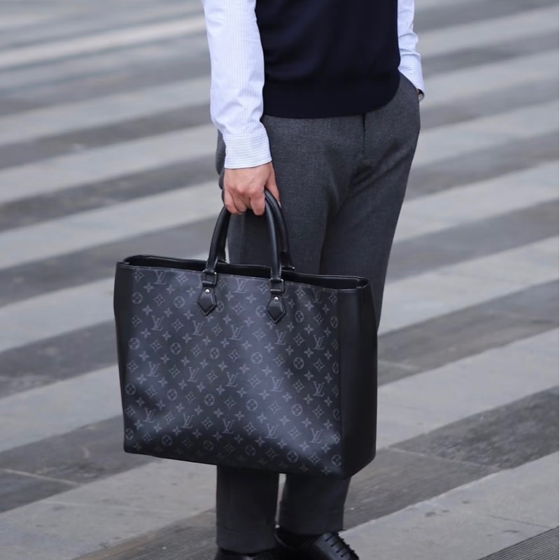 【97新 ✨ 全網最甜價！】LV GRAND SAC 男女通用 黑色老花拼皮tote手提公文包 （下單前先詢問庫存❗️）-10