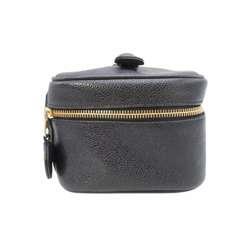 復古香奈兒魚子醬皮化妝包，飾有Coco標誌縫線，橫款化妝包，黑色，第四代，A01997，女士-3