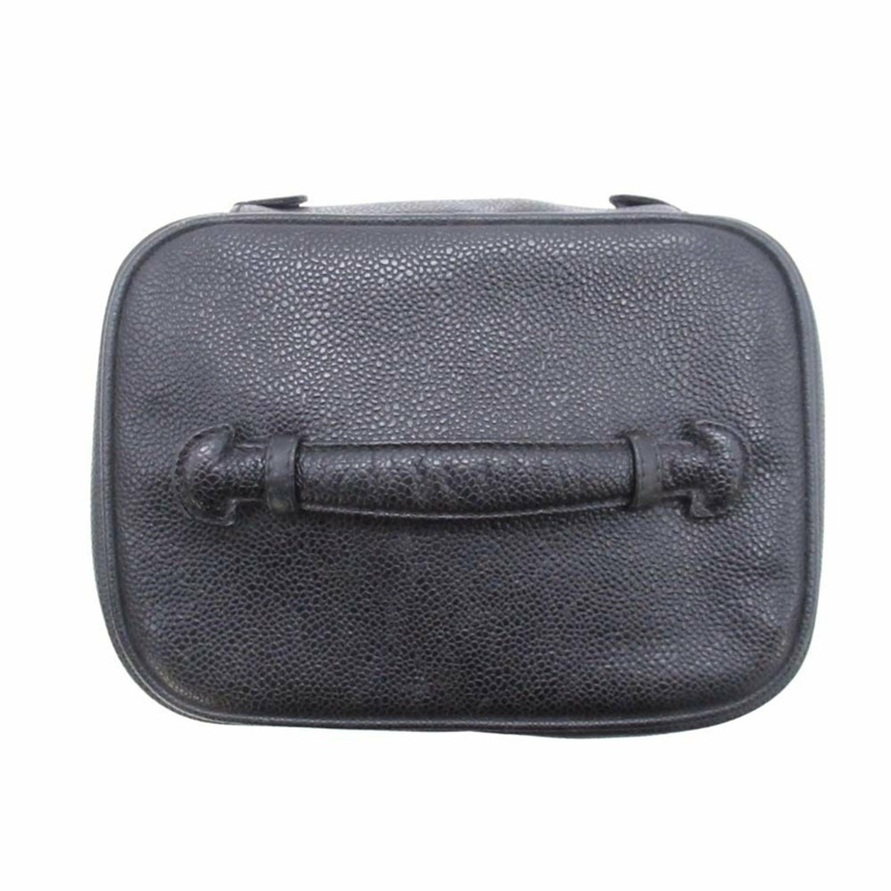 復古香奈兒魚子醬皮化妝包，飾有Coco標誌縫線，橫款化妝包，黑色，第四代，A01997，女士-4