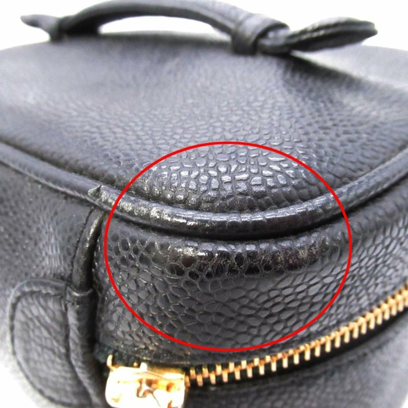 復古香奈兒魚子醬皮化妝包，飾有Coco標誌縫線，橫款化妝包，黑色，第四代，A01997，女士-10