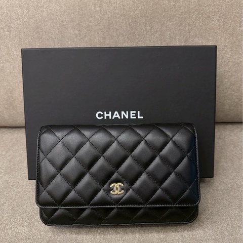 香奈兒羊皮黑金WOC