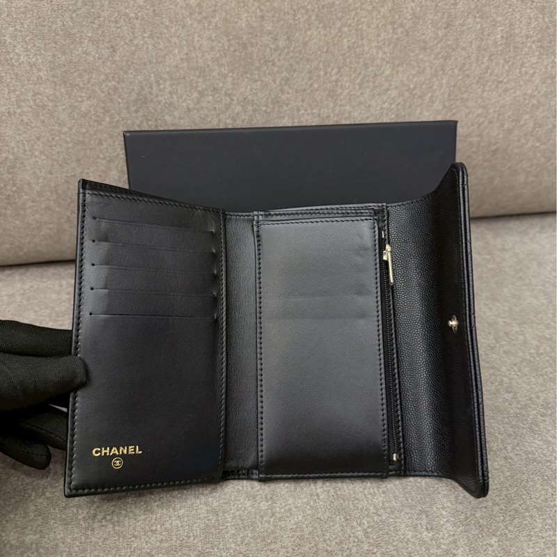 香奈兒黑色荔枝皮中夾-2