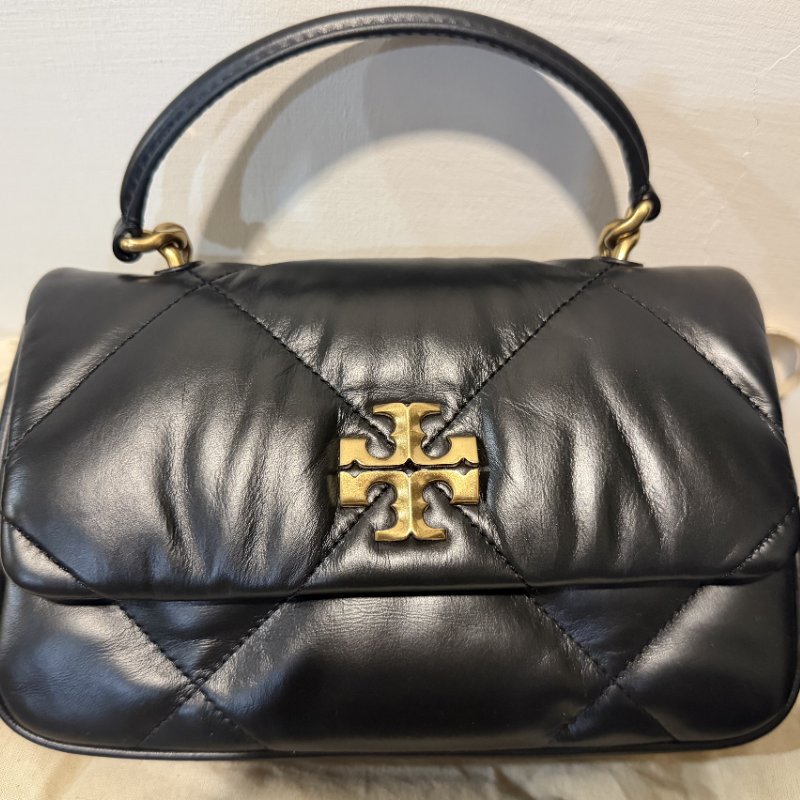 TORY BURCH Kira 納帕皮革鑽石格紋縫線手提/斜背二用包 (黑色)-0