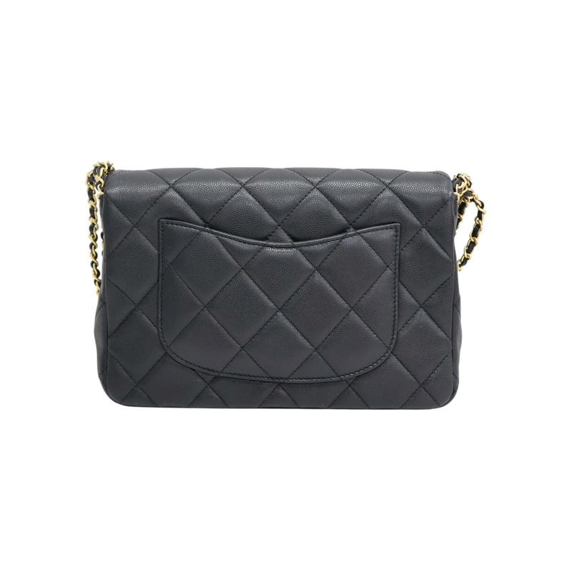 黑色 荔枝紋 牛皮 鍊帶 肩背包【CHANEL 香奈兒】 AS4594B-1