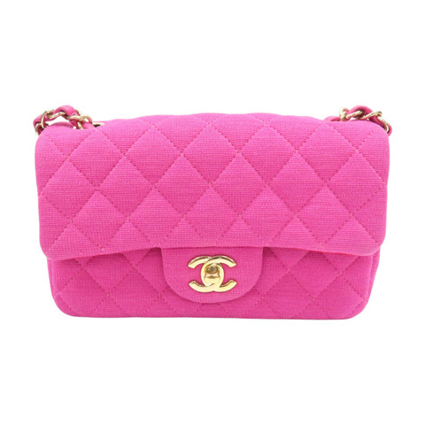 桃紅色 棉布 Mini Classic 20 鏈帶 肩背包【CHANEL 香奈兒】 A69900