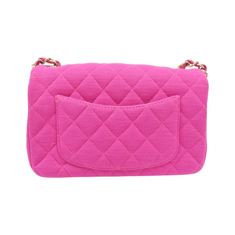 桃紅色 棉布 Mini Classic 20 鏈帶 肩背包【CHANEL 香奈兒】 A69900-1