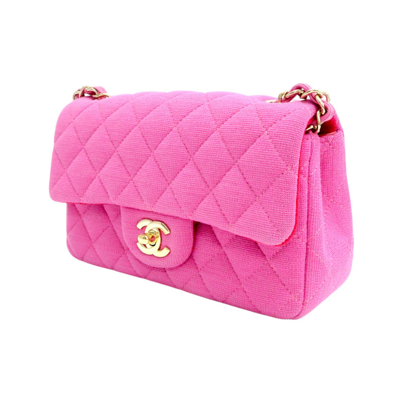 桃紅色 棉布 Mini Classic 20 鏈帶 肩背包【CHANEL 香奈兒】 A69900-2