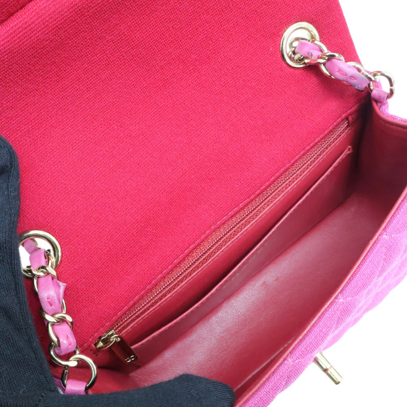 桃紅色 棉布 Mini Classic 20 鏈帶 肩背包【CHANEL 香奈兒】 A69900-4