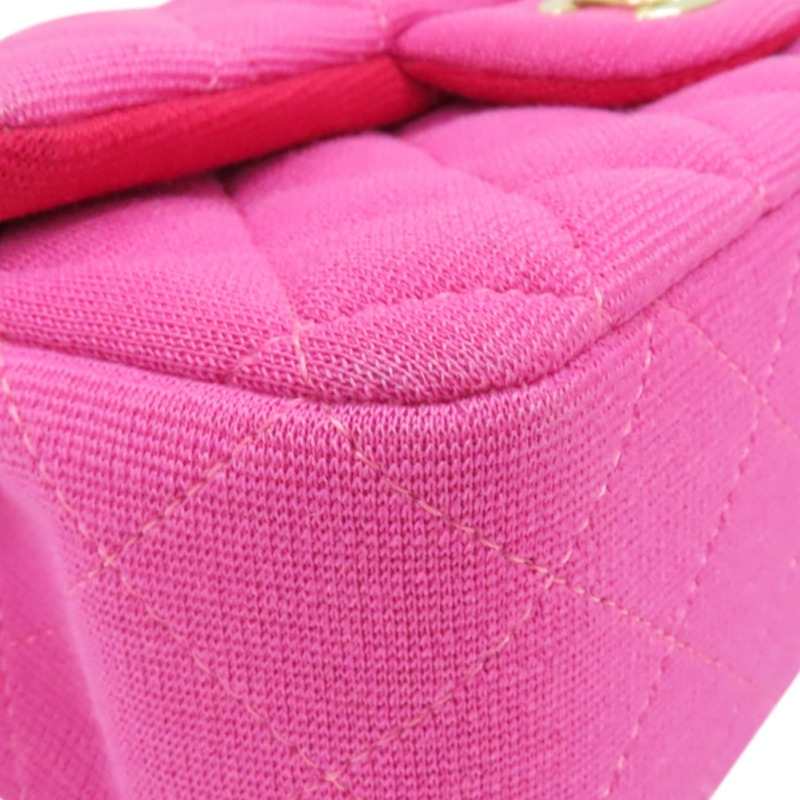 桃紅色 棉布 Mini Classic 20 鏈帶 肩背包【CHANEL 香奈兒】 A69900-11