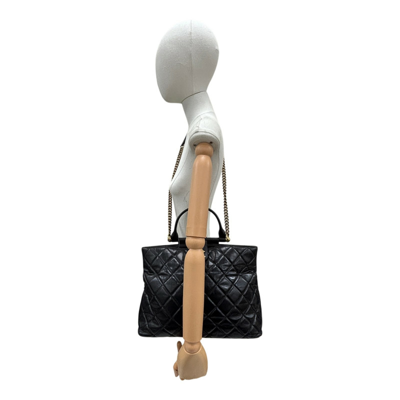 黑色 菱格紋 牛皮 Gold Bar 兩用包 金扣 無卡【CHANEL 香奈兒】-7