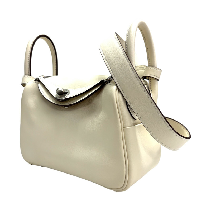 奶油白 芝麻色 Swift牛革 Lindy Mini Verso 肩背包 B刻 銀釦【HERMES 愛馬仕】 H082607CK-1