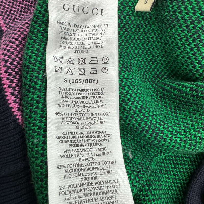 Gucci 拼色logo提花滿印羊毛V領單排扣長袖針織開襟衫外套 S碼 寬鬆版碼數偏大-4