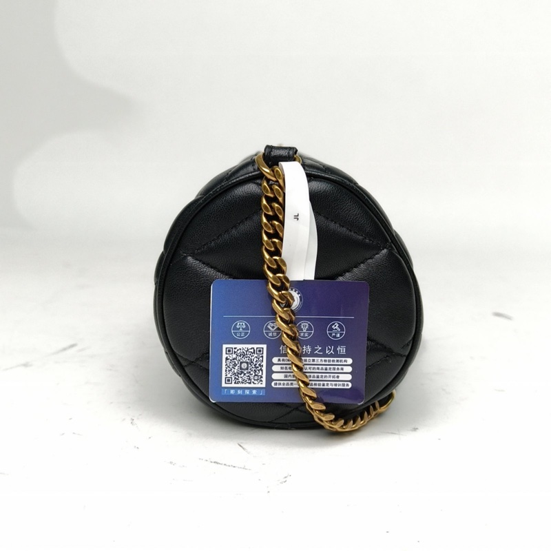 SAINT LAURENT Sade圓桶單肩腋下包Mini黑色羊皮金扣-1