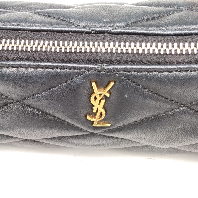 SAINT LAURENT Sade圓桶單肩腋下包Mini黑色羊皮金扣-4