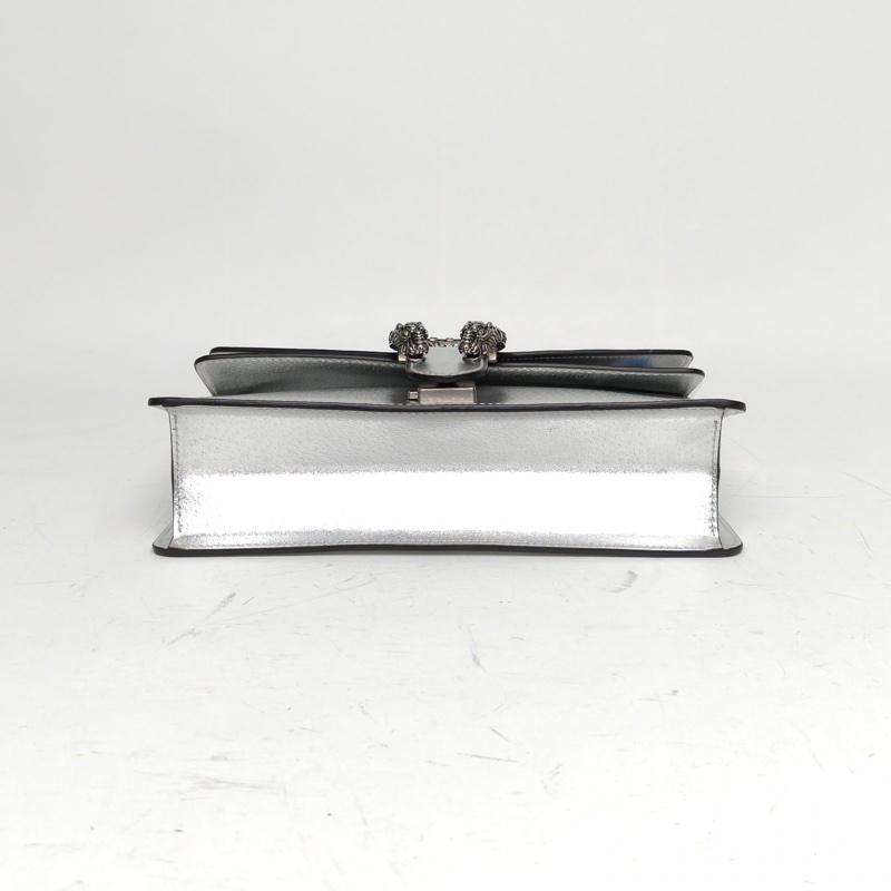 GUCCI Dionysus酒神小號25銀色牛皮鑽扣肩背包-3