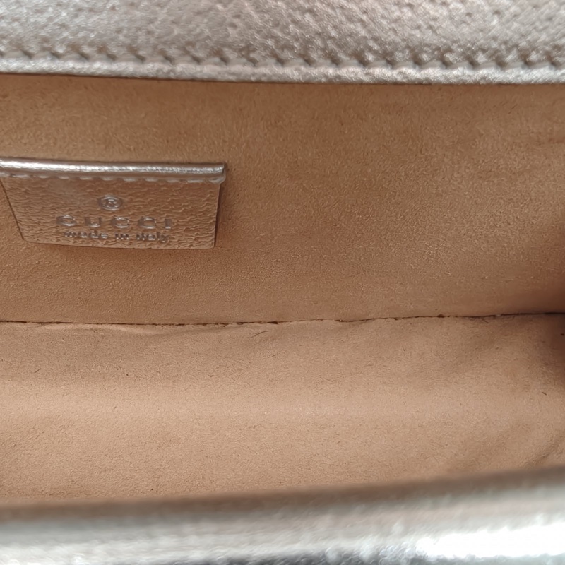 GUCCI Dionysus酒神小號25銀色牛皮鑽扣肩背包-5