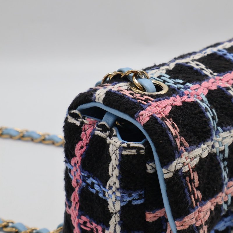 CHANEL 經典口蓋包Mini CF20 -  編織毛呢黑金-5