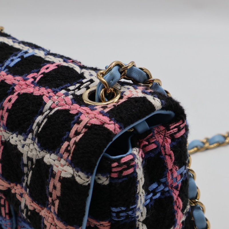 CHANEL 經典口蓋包Mini CF20 -  編織毛呢黑金-6