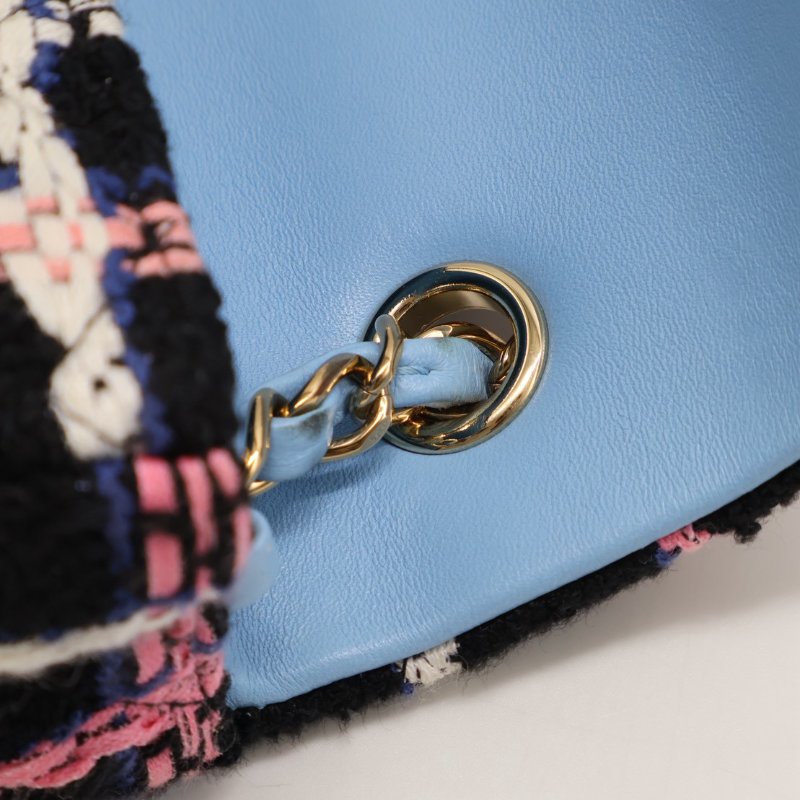 CHANEL 經典口蓋包Mini CF20 -  編織毛呢黑金-11