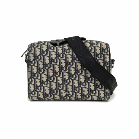 DIOR 墨藍色帆布銀扣2022Lingot小號斜挎包