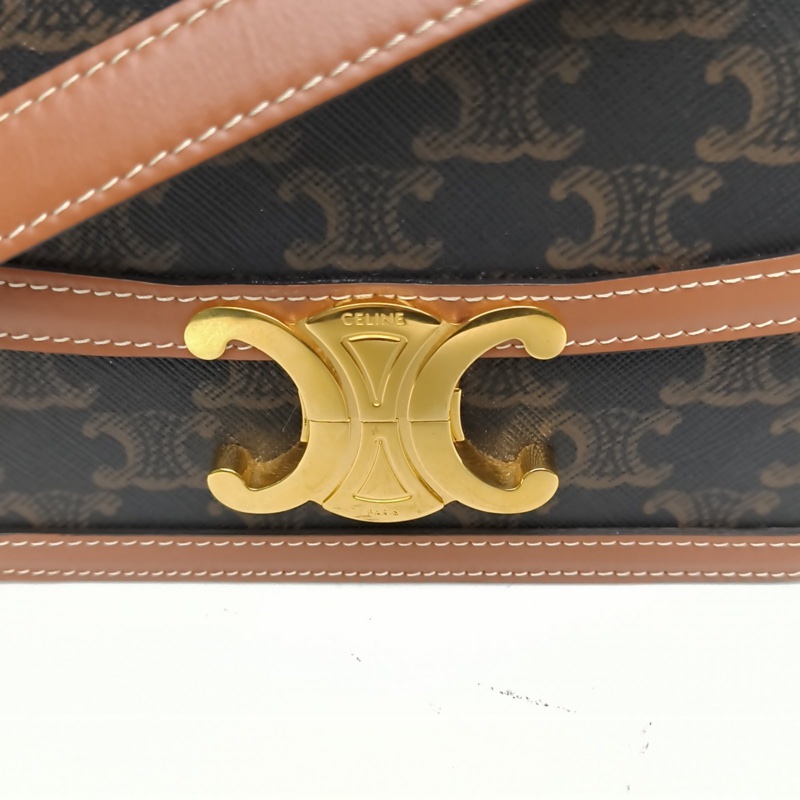 CELINE Triomphe凱旋門金屬鎖扣Teen18老花PVC金扣肩背包-4