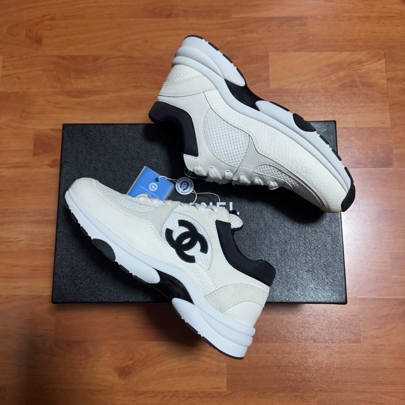 Chanel黑白熊貓香奈兒徽標雙c低幫跑步鞋 米白黑 36碼-8