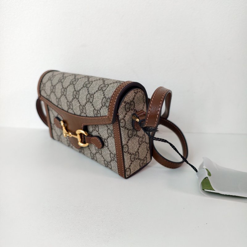 古馳/Gucci Gucci Horsebit 1955系列 米色與烏木色GG Supreme帆布 18公分（寬）x 12公分（高）x 5公分（深） 99新-2