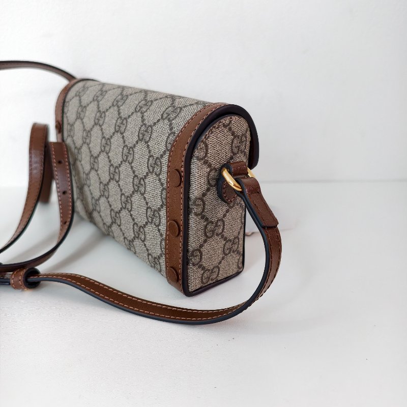 古馳/Gucci Gucci Horsebit 1955系列 米色與烏木色GG Supreme帆布 18公分（寬）x 12公分（高）x 5公分（深） 99新-4
