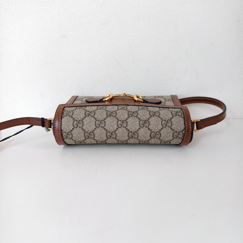 古馳/Gucci Gucci Horsebit 1955系列 米色與烏木色GG Supreme帆布 18公分（寬）x 12公分（高）x 5公分（深） 99新-5