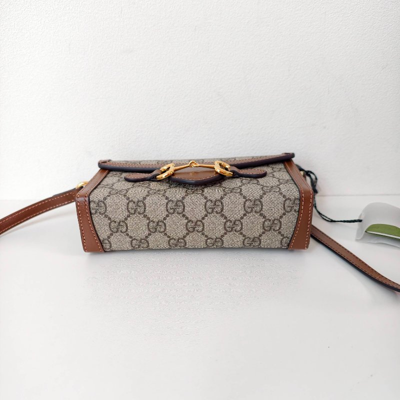 古馳/Gucci Gucci Horsebit 1955系列 米色與烏木色GG Supreme帆布 18公分（寬）x 12公分（高）x 5公分（深） 99新-6