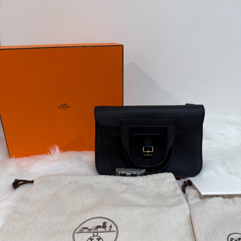 HERMES Halzan 25 - 黑金 W 25 x 17 x 8 cm 近新配件塵袋盒子-1