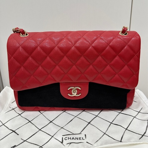 ꧁ Chanel 🖤COCO jumbo手提/肩帶斜背包🤍紅色金扣❤️ ꧂