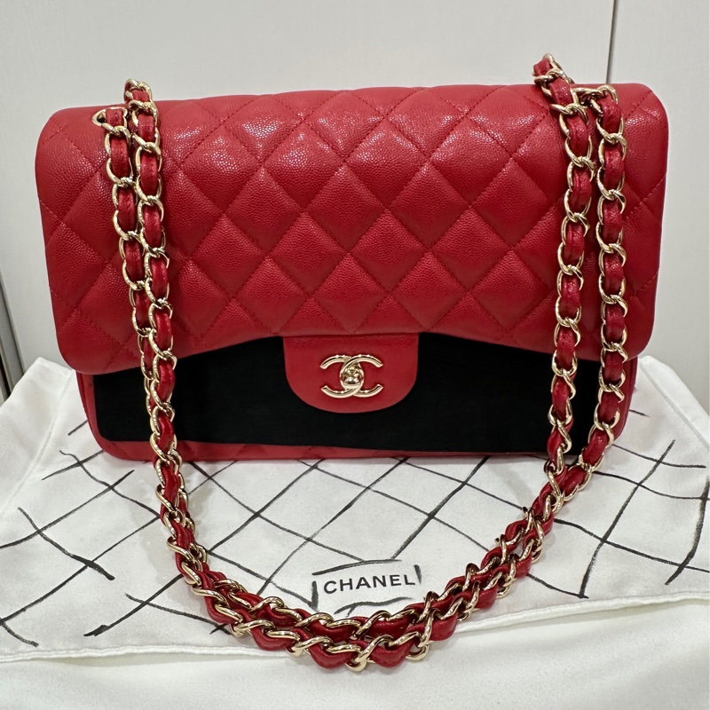 ꧁ Chanel 🖤COCO jumbo手提/肩帶斜背包🤍紅色金扣❤️ ꧂-1