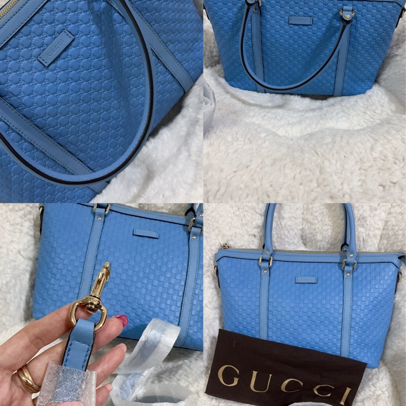 全新Gucci寶寶藍手提肩背包(全真皮)-8