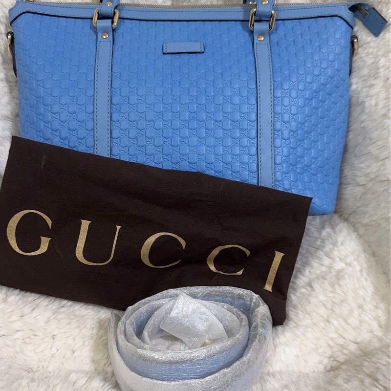 全新Gucci寶寶藍手提肩背包(全真皮)-10