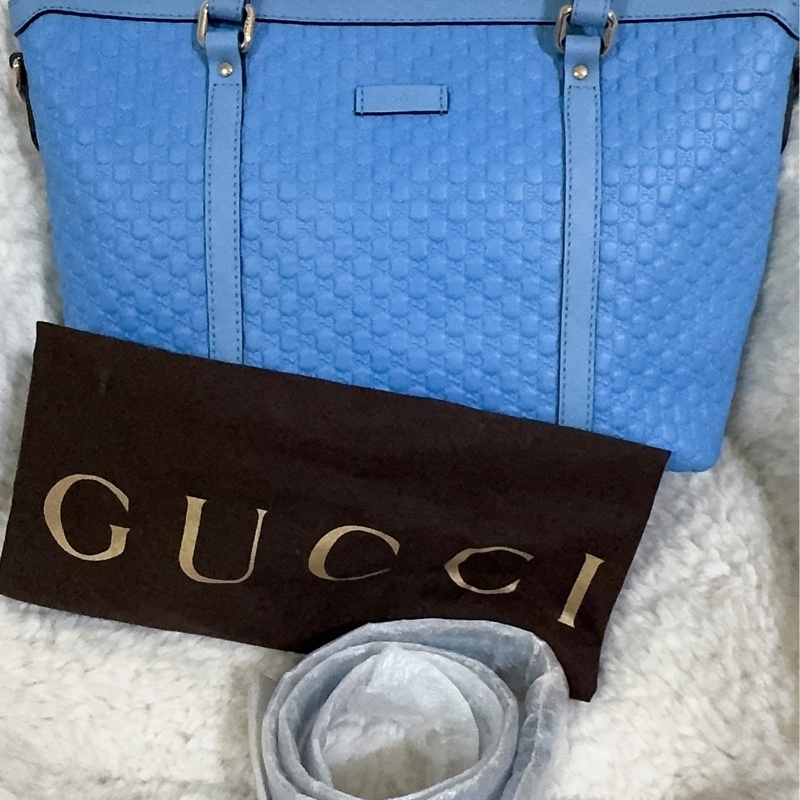 全新Gucci寶寶藍手提肩背包(全真皮)-11