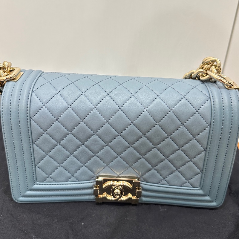 ꧁ Chanel 🖤COCO boy手提/肩背斜背包🤍灰藍色🩵 ꧂-0