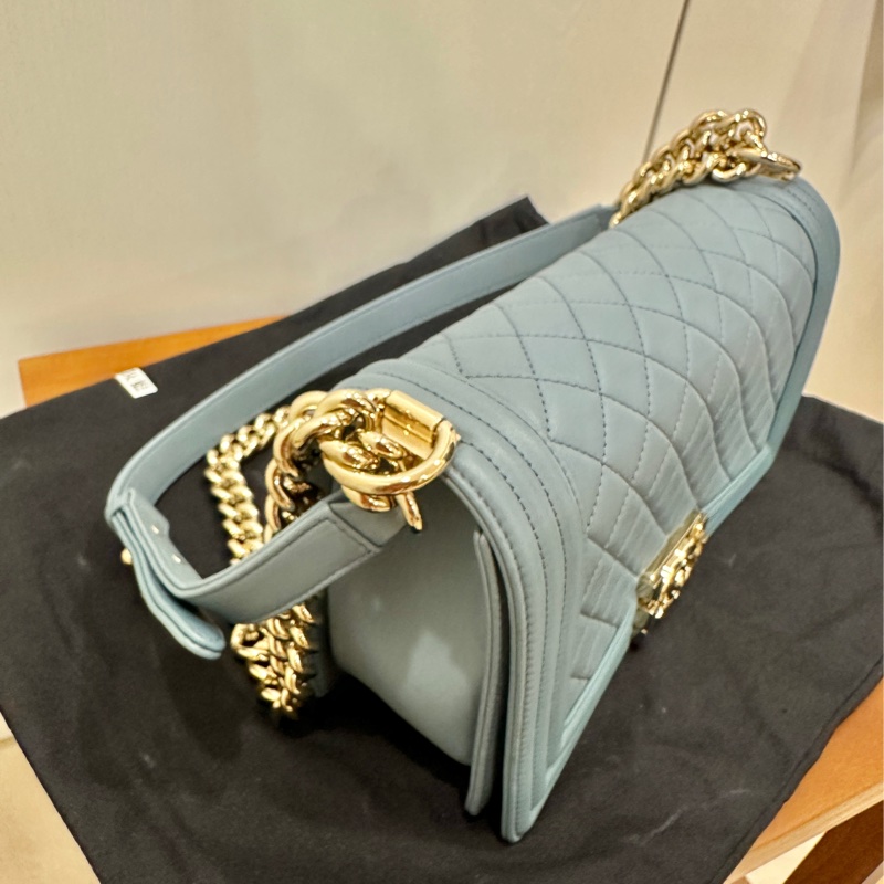 ꧁ Chanel 🖤COCO boy手提/肩背斜背包🤍灰藍色🩵 ꧂-3