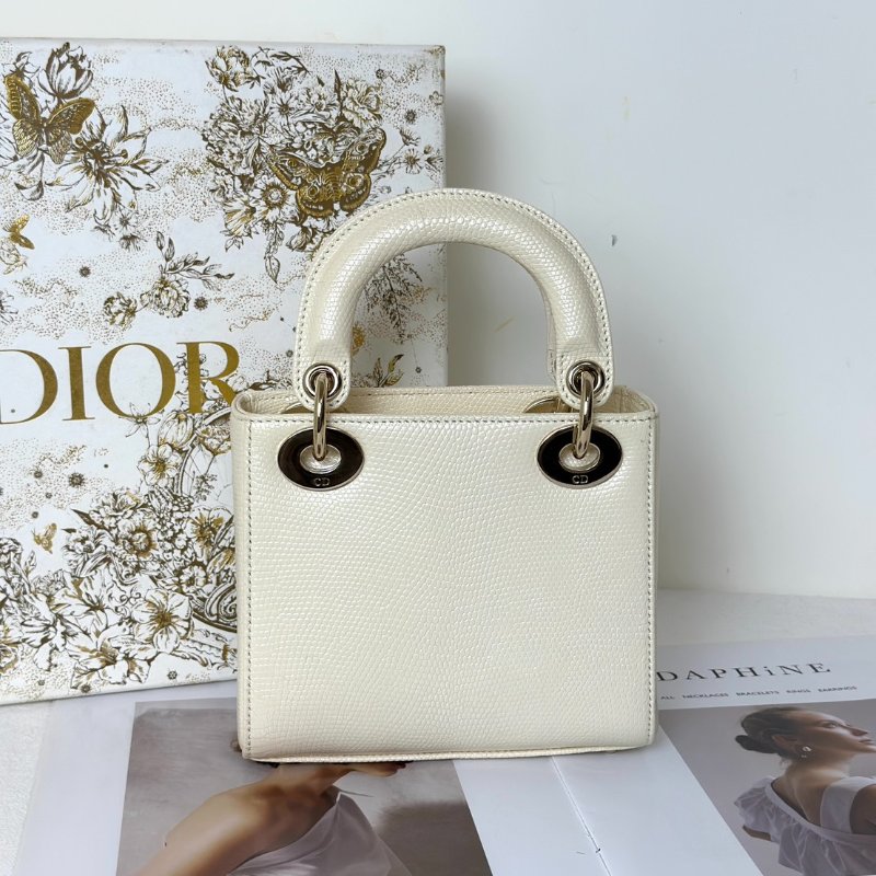 DIOR Lady dior蜥蜴皮戴妃包 - mini米白金-4